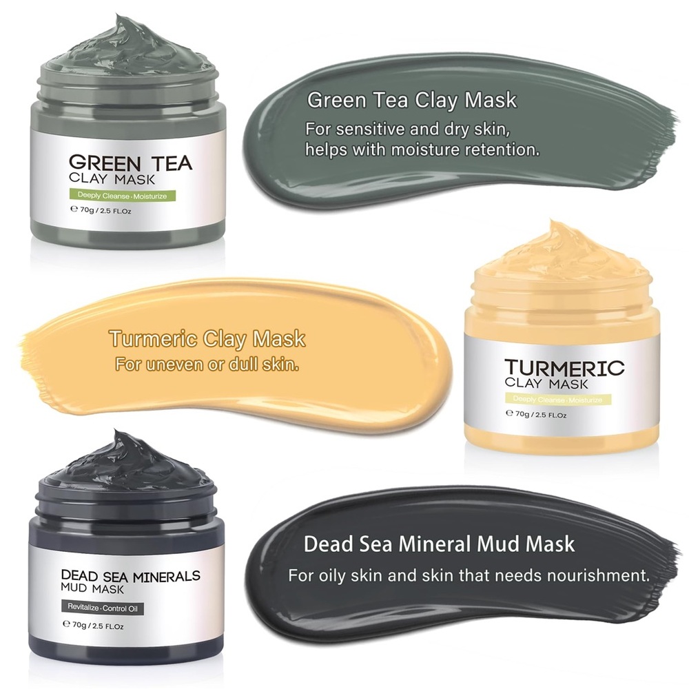 NIB! Turmeric Clay Face Mask, Dead Sea Mud Mask, Green Tea Face Mask - Picture 3 of 11